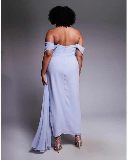 ASOS Blue Asos Design Curve Georgette Bardot Bridesmaids Dress