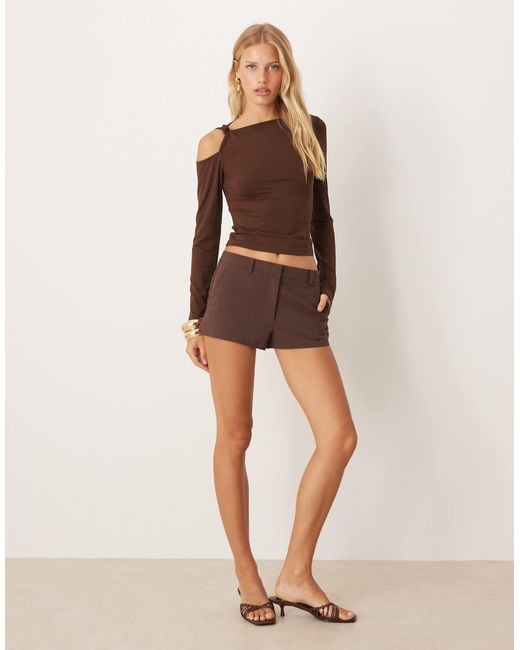 ASOS Brown Polyamide Twist Cold Shoulder Top