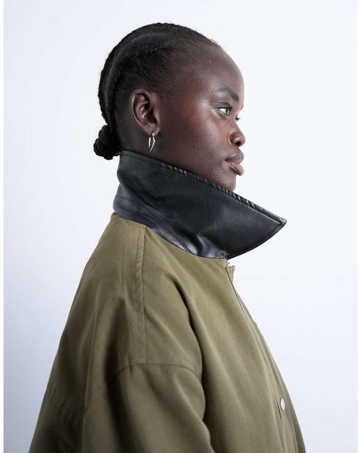 TOPSHOP Green Shacket With Patch Pocket