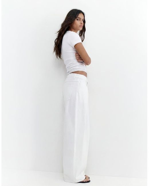 Pull&Bear White Pleated Balloon Fit baggy Jeans