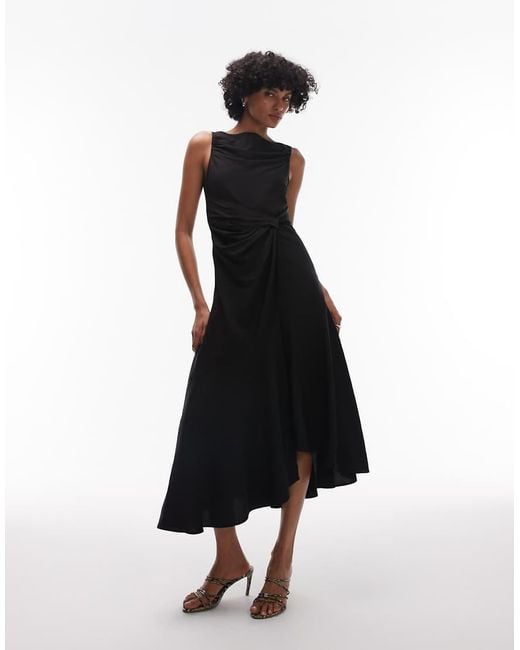 & Other Stories Black Drapey Midaxi Dress With Asymmetric Flutter Hem