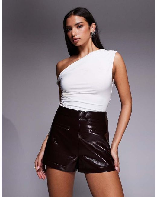 River Island Red Faux Leather High Waisted Shorts