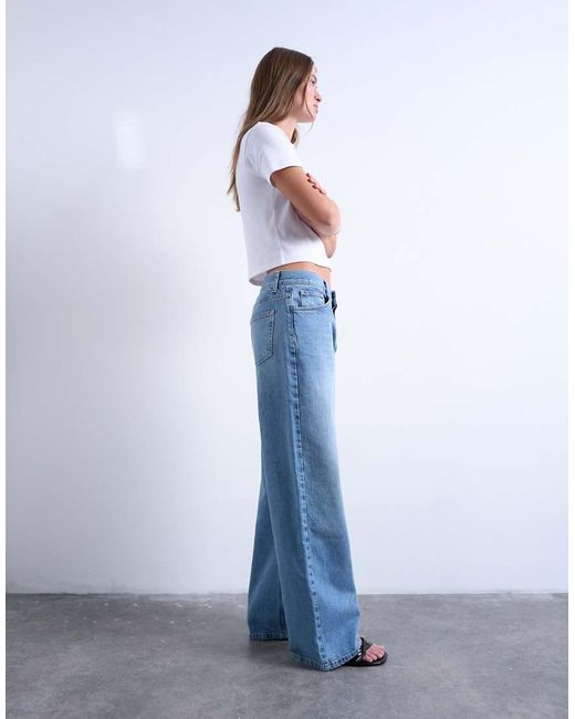 TOPSHOP Blue Column Mid Rise Jeans