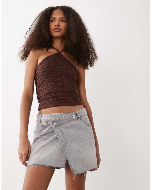 Mango Natural Teen Denim Asymmetric Mini Skirt