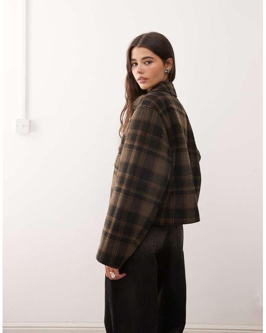 Monki Brown Short Collared Jacket With Wool