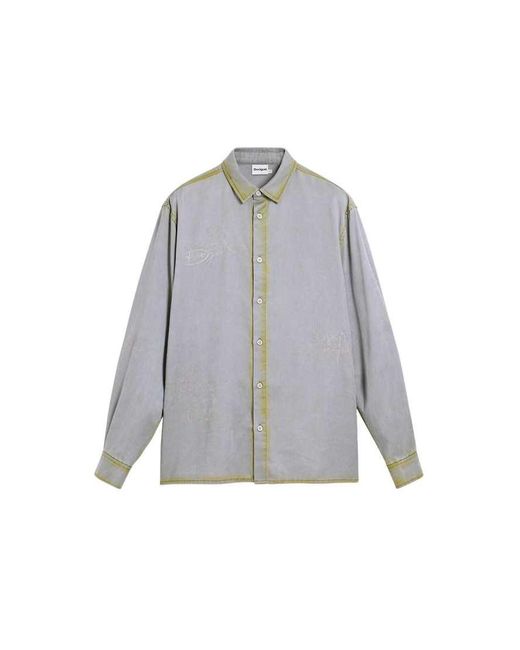 Desigual White Shirt Lettering Worn Effect for men