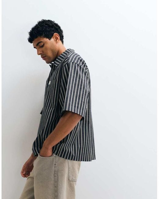 ASOS White Oversized Stripe Shirt With Placket Detail And Badge for men