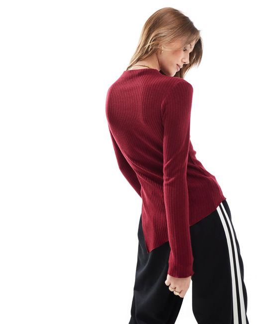 Stradivarius Red Asymmetric Knitted Top