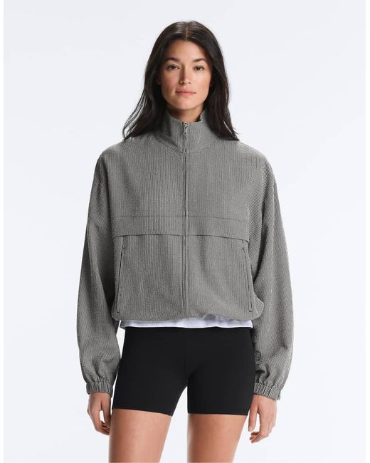 Oysho Gray Lyocell Blend Gingham Bomber Jacket