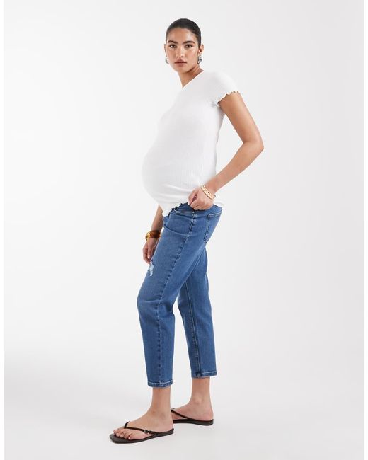 ONLY Blue High Waist Ripped Mom Jeans