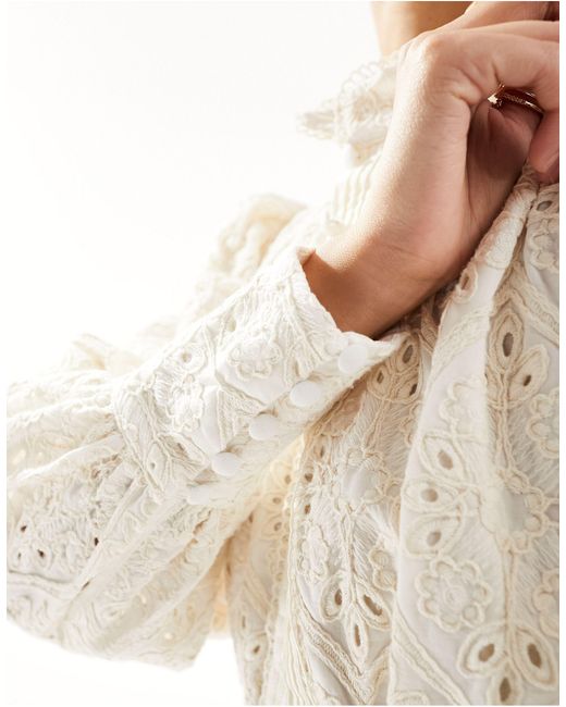 Bardot White Embroidered Long Sleeve Mini Dress
