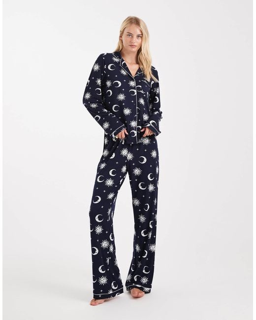 Loungeable Blue Tall Super Soft Jersey Revere Pyjama Set With Piping Detail
