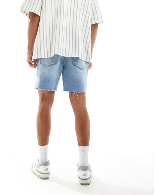 ASOS White Mid Length Slim Denim Shorts With Rips for men