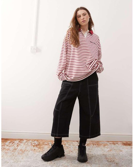 Collusion Gestreept Rugbyshirt Met Borduursel Op De Borst in het Red