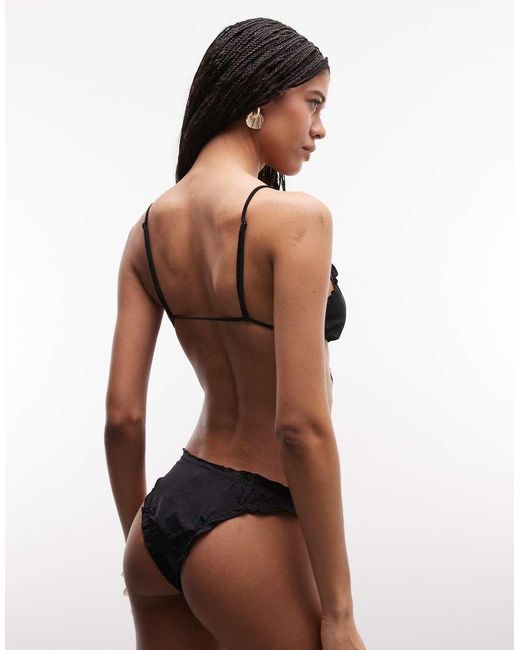 Weekday Black Mix And Match Tie Front Frilly Triangle Bikini Top