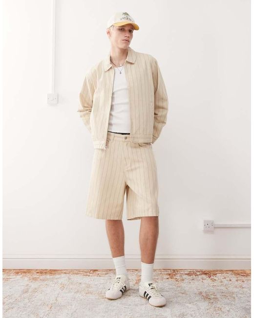 Giacca A Righe Con Zip di Obey in Natural da Uomo