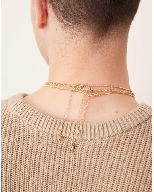 ASOS – 3er-pack e halsketten mit verschiedenen anhängern in Natural für Herren