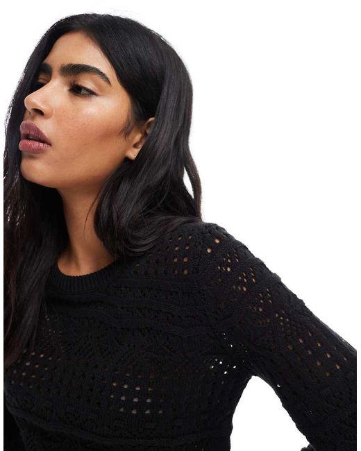 French Connection Blue Crew Neck Long Sleeve Crochet Bobble Knit Jumper