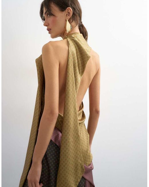 TOPSHOP Multicolor Premium Satin Halter Asymmetric Mini Dress With Scarf Detail