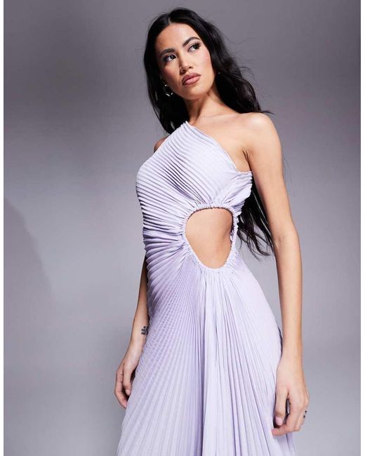 Aria Cove Purple Pleated One Shoulder Cut Out Maxi Dress