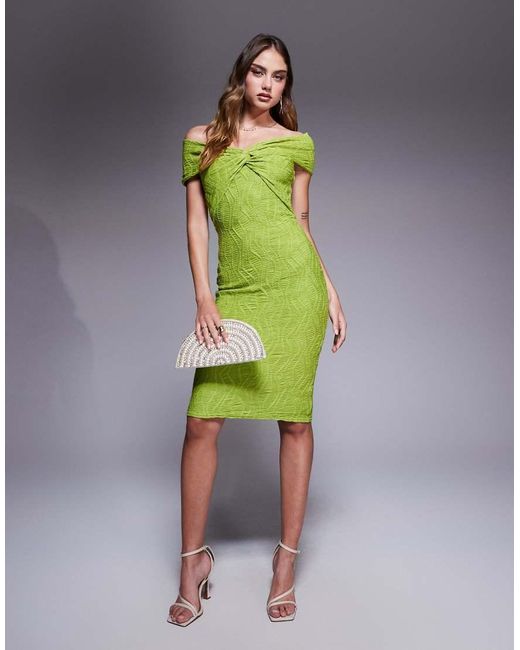 Goddiva Green Front Knot Twist Midi Dress