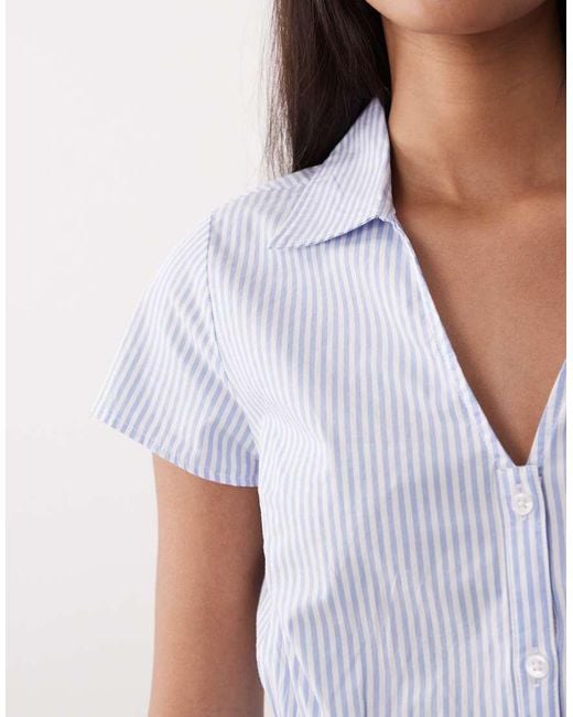 Gina Tricot White Cotton Rich Cinched Waist Crinkle Blouse