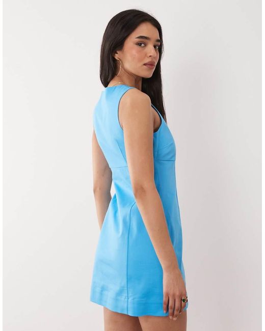 ASOS Blue Square Neck Structured Cotton Mini Sundress
