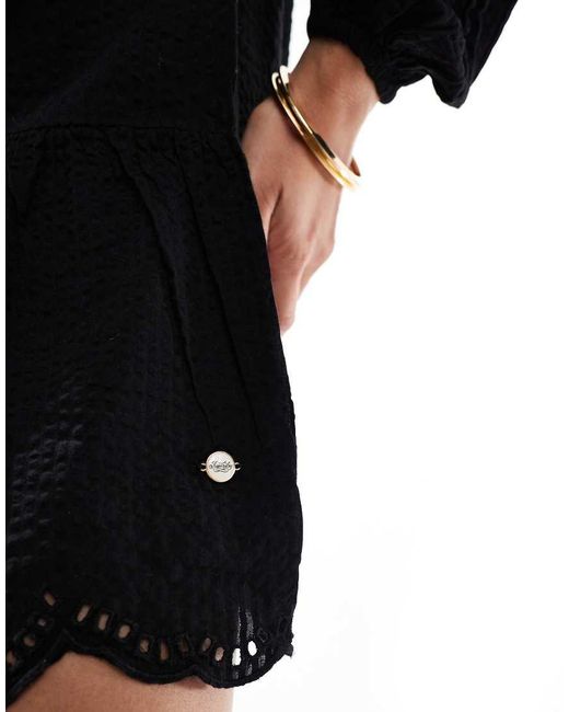 Superdry Black Broderie Tiered Mini Dress