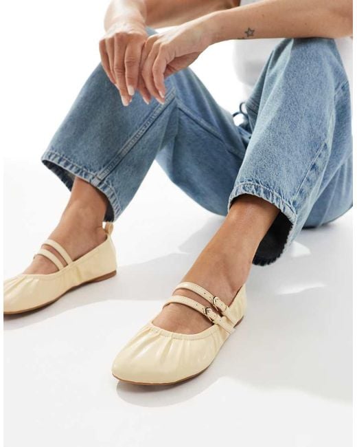 London Rebel Blue Mia Strappy Ruched Ballet Flats