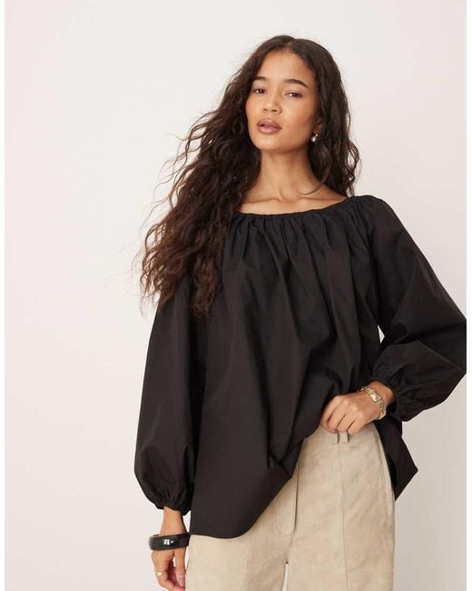 Glamorous Black Bardot Swing Top