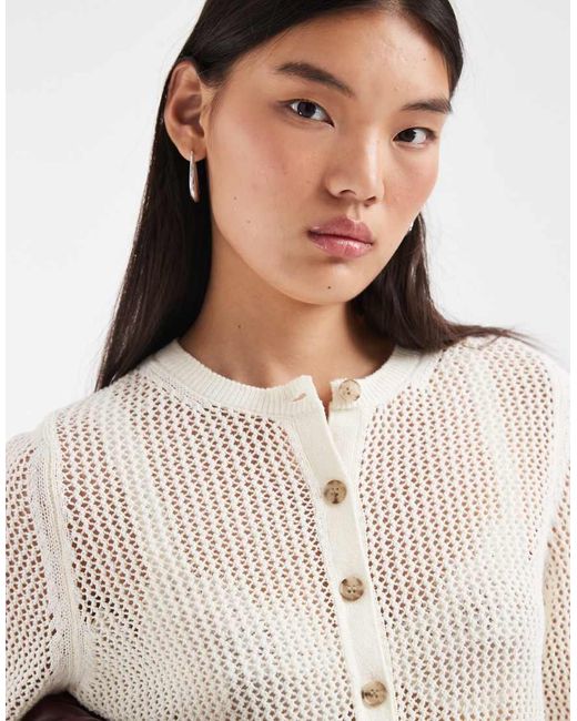 & Other Stories White Pure Cotton Crew Neck Lightweight Cardigan