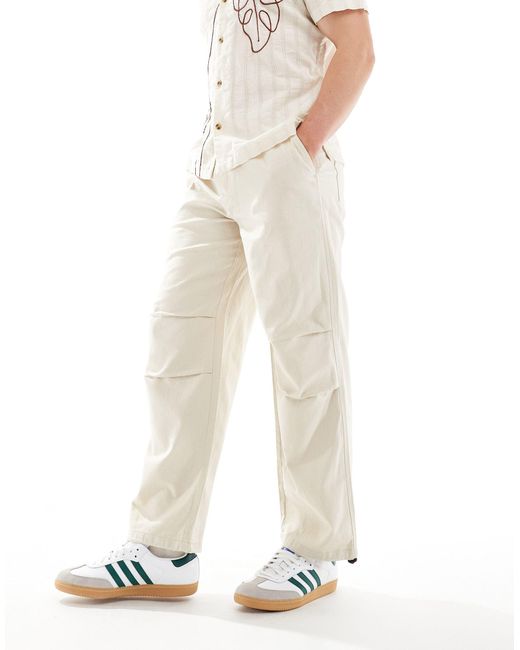 Only & Sons White Linen Mix baggy Trouser With toggles for men