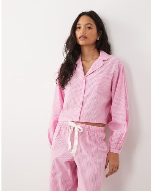 Gina Tricot Pink Mix And Match Poplin Pyjamas Shirt