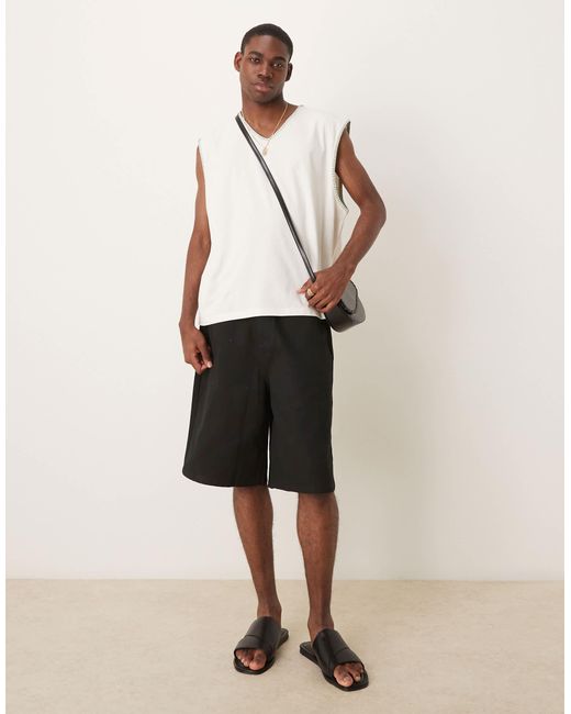 Débardeur oversize coupe carrée à col v et coutures fantaisie - crème ASOS pour homme en coloris White
