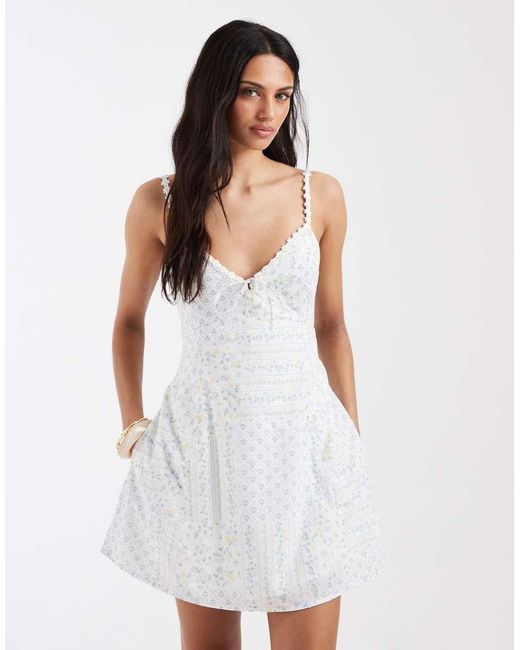 Hollister White V Neck Button Through Mini Dress