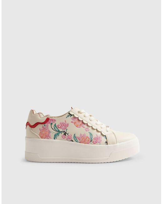 River Island Natural Floral Print Platform Trainers