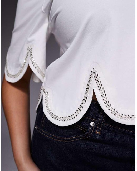 ASOS White Curve Embellished T-Shirt With Heart Cut Out
