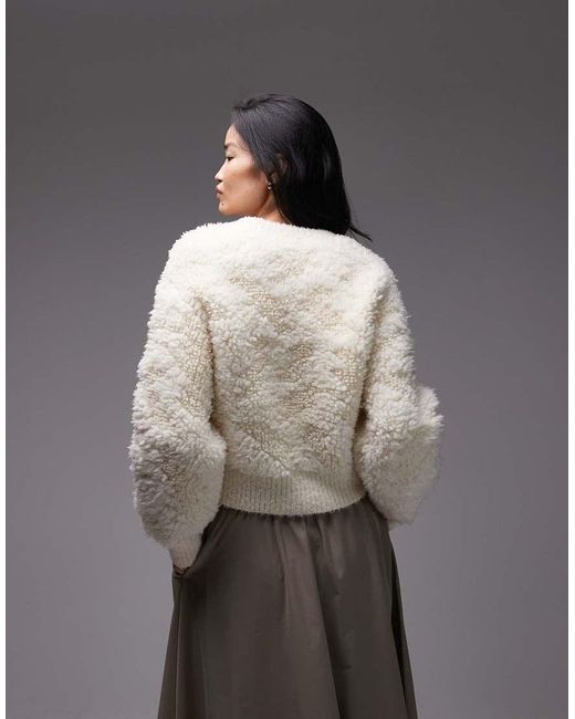 & Other Stories White Pure Wool Fluffy Crew Neck Jumper With Volumnious Sleeves
