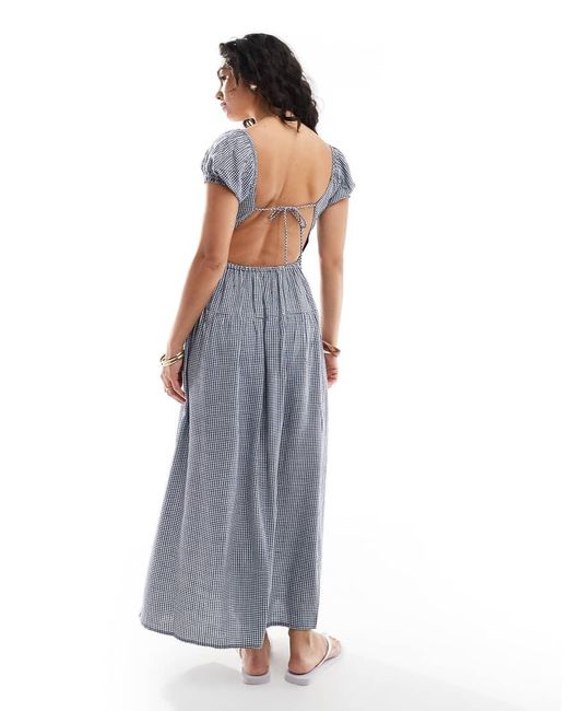 Vestido Largo Azul Pícnic De Estilo Mesonera Y Manga Corta Con Cinturilla Amplia De Hollister de color Blue