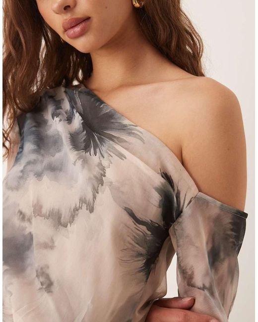 ASOS Natural Fallen Shoulder Midi Dress With Seaming Details