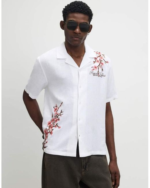 River Island White Cherry Blossom Linen Look Shirt for men