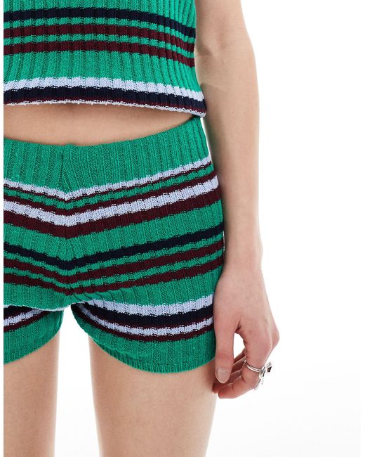 Collusion Green Striped Knitted Shorts