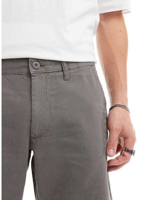 ASOS Gray Slim Linen Shorts for men