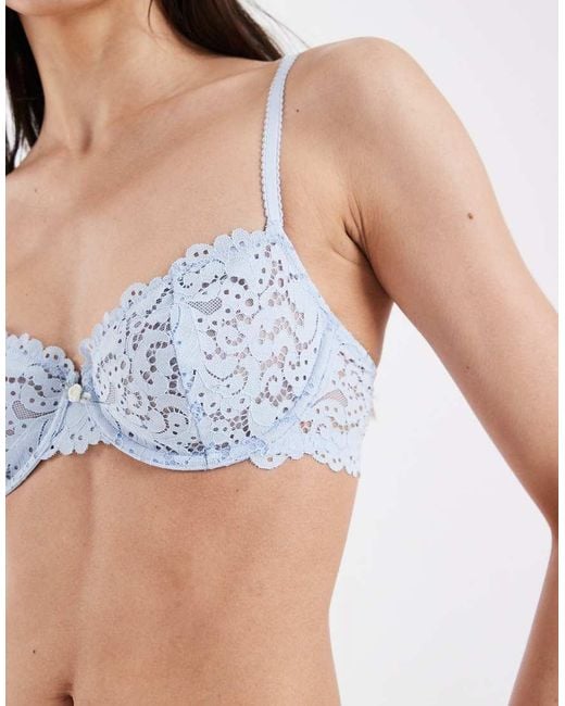 Lindex Blue Underwired Lace Balconette Bra