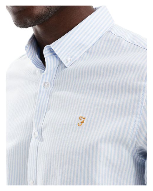 Farah White Brewer Long Sleeve Stripe Shirt for men