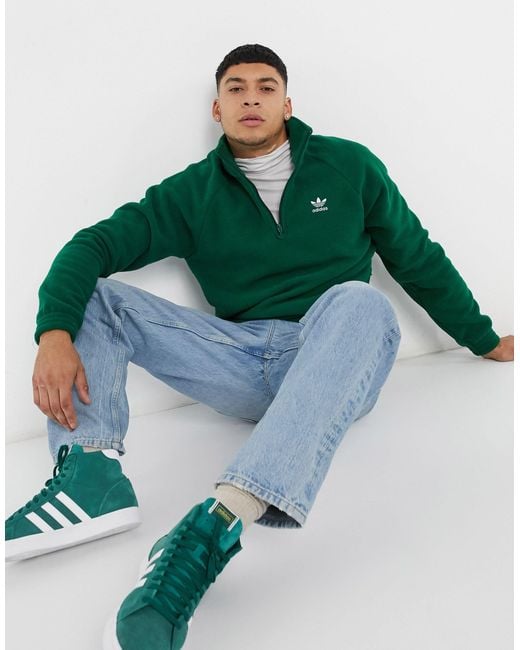 adidas Originals 1/4 Zip Fleece in Green for Men | Lyst UK
