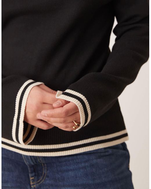 Pretty Lavish Curve Black Contrast Knit Long Sleeve Top
