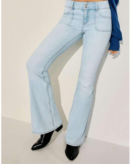 Stradivarius Blue Low-Rise Jeans With Seam Pocket