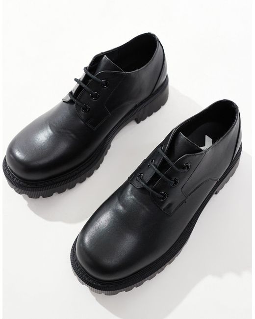London Rebel Black Wide Fit Cleated Sole Chunky Lace Up Shoes for men