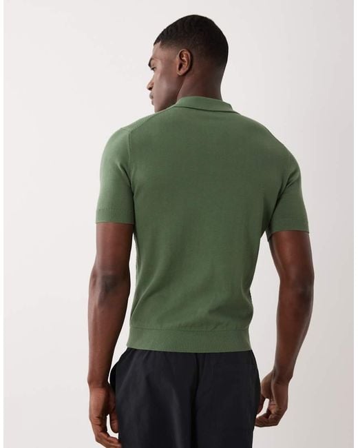 Mango Green Quarter Zip Poloshirt for men